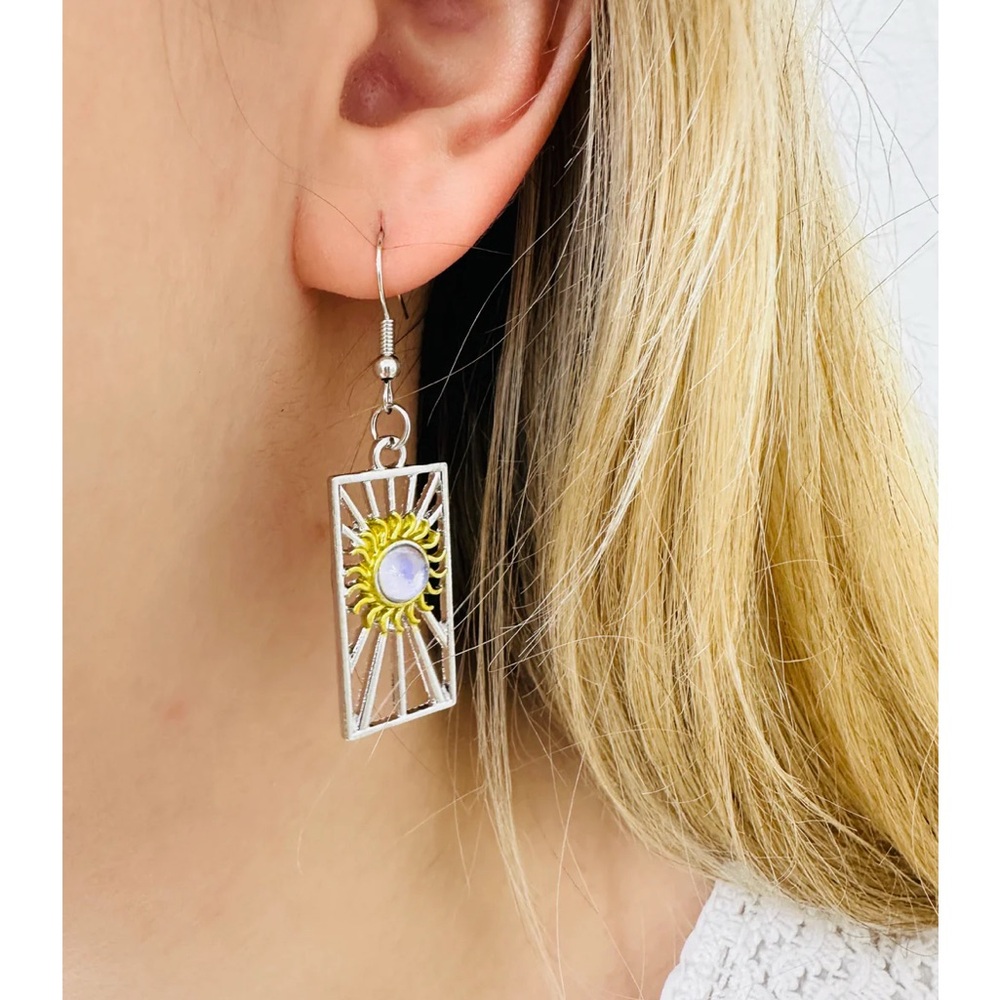 Silver and Gold Sun and Moon Earrings - Picture 6 of 12